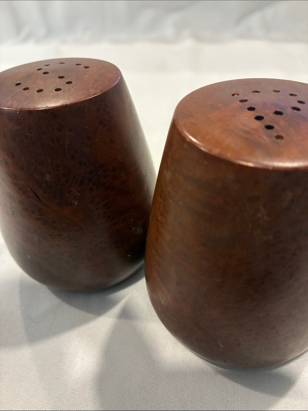 Wooden Salt/Pepper Shakers Mid Century Modern Classic Round Redwood Shakers